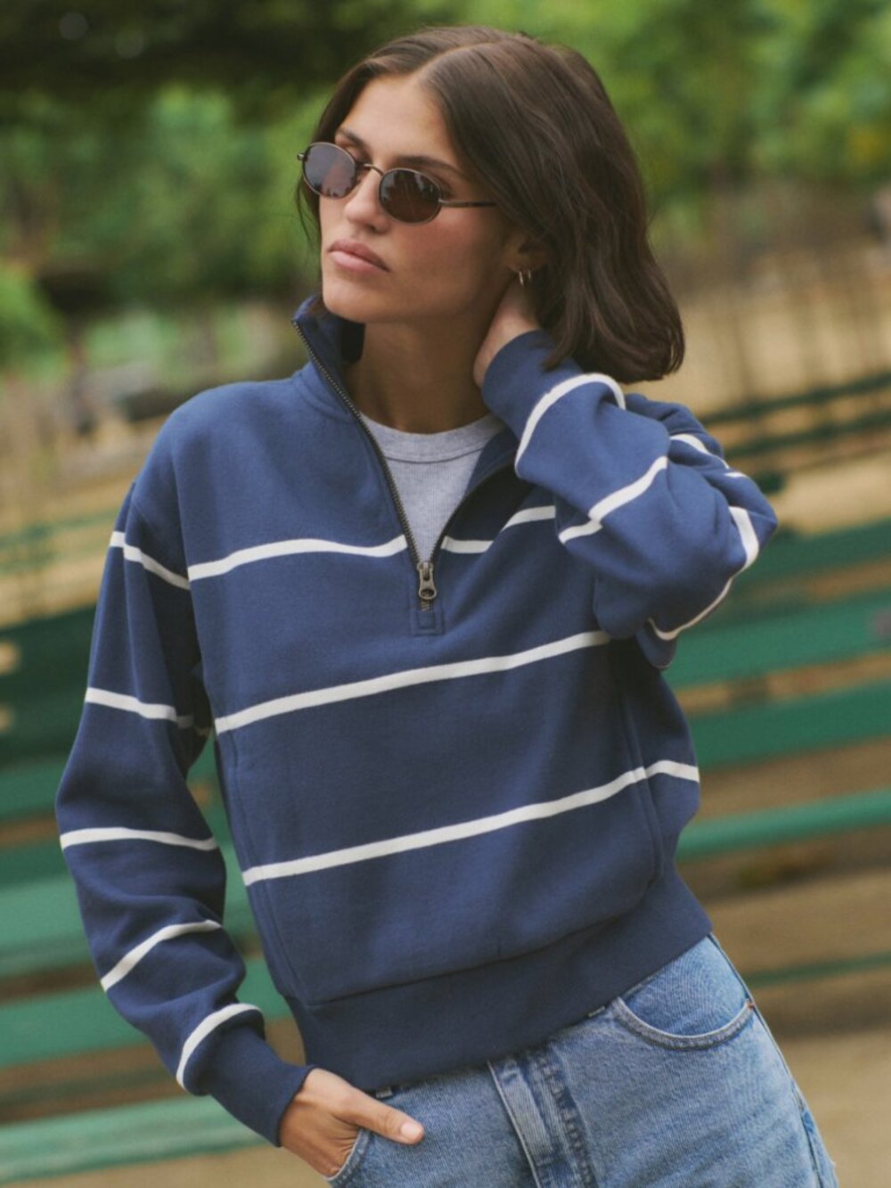 Marine Layer Cloud 9 Fleece Half Zip Womens Medium Navy Blue